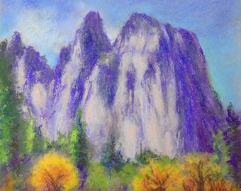 YOSEMITE EL CAPITAN vertical painting in original 8.5 x 10.5 pastel painting - click to see full image