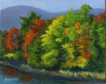 BLAZING FALL FOLIAGE in Original 8 x 10 inch acrylic landscape painting by Sharon Weiss