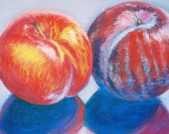 Plum Pair Contemporary FOOD PORTRAIT Kitchen Art in Original 6 x 8 Pastel Painting by Sharon Weiss