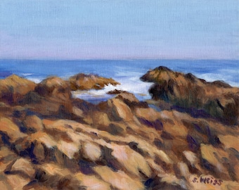 MAINE PAINTING Rocky SEASCAPE in Original 8 x 10 inch acrylic painting by Sharon Weiss