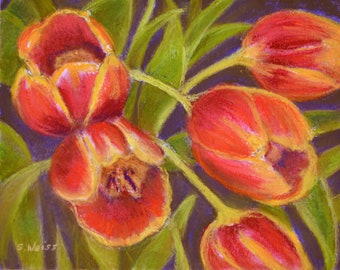 PINK TULIP PAINTING in original floral pastel by Sharon Weiss