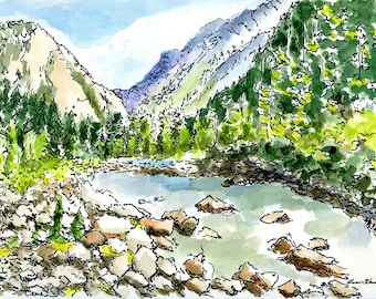 DURANGO COLORADO PAINTING of Ravine in original ink and watercolor painting by Sharon Weiss