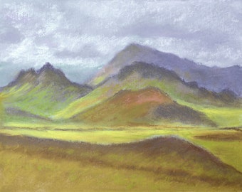 ORIGINAL ICELAND PAINTING with Colorful Earth Tones in 8 x 10 pastel