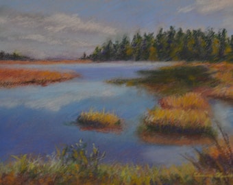 ORIGINAL INLET MARSH pastel painting 9 x 12 by Sharon Weiss