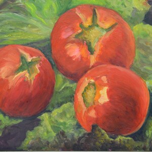 TOMATOES and LETTUCE in Original KITCHEN Art 8&quot; x 10&quot; Still Life Oil Painting