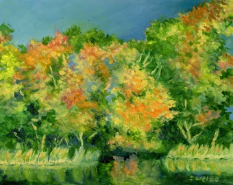 IMPRESSIONIST FALL FOLIAGE Landscape in Original 8" x 10" Oil Painting by Sharon Weiss