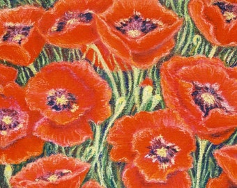 RED POPPY FLOWERS in Original 9.25 x 13 Pastel Painting by Sharon Weiss