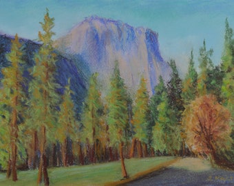 YOSEMITE HALF DOME in original 8 x 11 pastel painting by Sharon Weiss