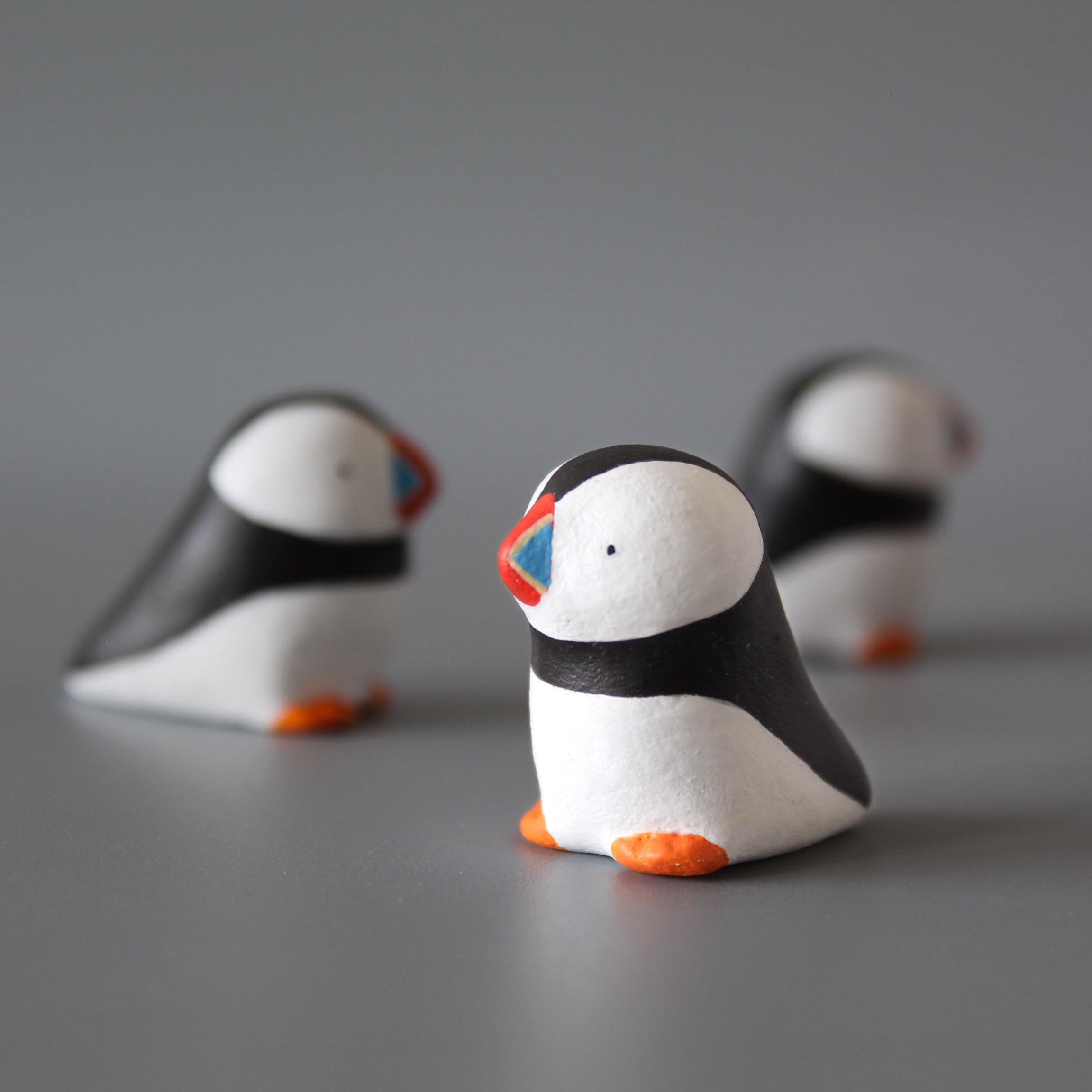 Tiny puffin miniature sculpture -  hand painted clay figurine - animal totem - small ornament