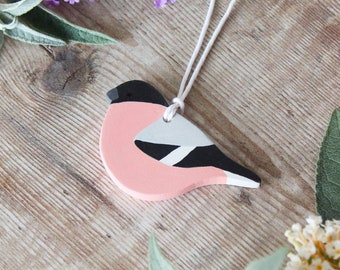 Pinzón - adorno de arcilla pintado a mano - decoración para árbol - adorno colgante de animal pequeño