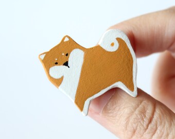 Broche de Shiba Inu - insignia de perro - broche de mascota pintado a mano
