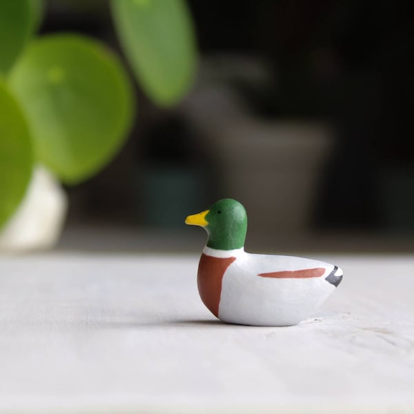 Tiny mallard duck miniature sculpture -  hand painted clay figurine - animal totem - small ornament