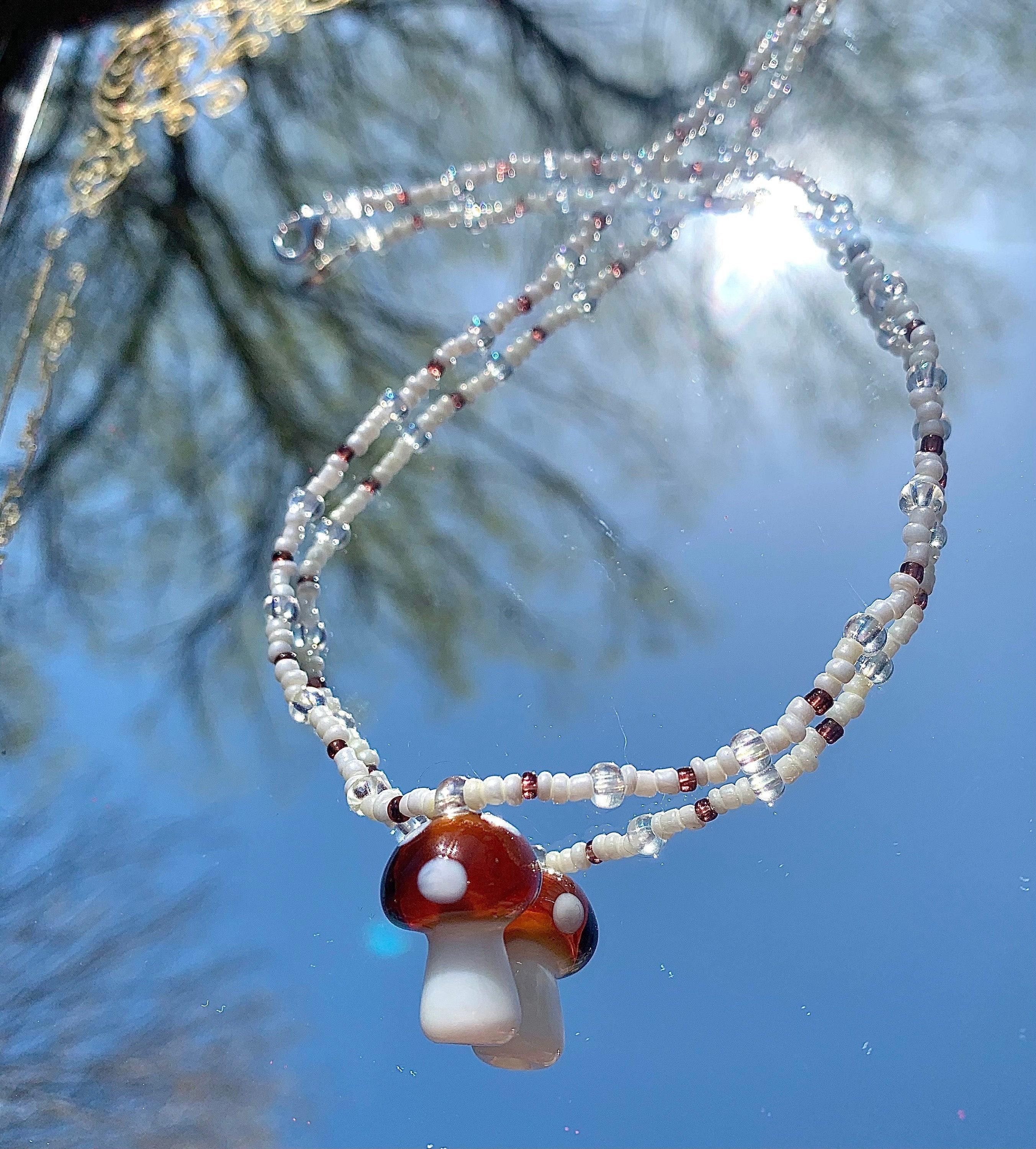 Mushroom Seed Bead Necklace Etsy