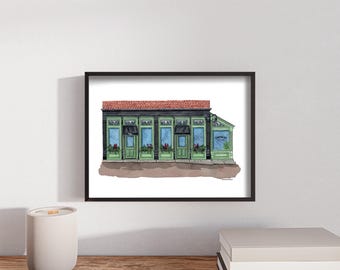 Hand-painted artwork, Chapman’s Eat Market, German Village, OH, watercolor painting illustrated by @Annachavezdesigns