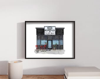 Hand-painted artwork, Third Way Coffee, Columbus, OH, watercolor painting illustrated by @Annachavezdesigns