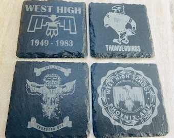 Slate Coasters, West High Phoenix Arizona, Housewarming Gift, Drink Coasters, Personalized Coaster Set Of 4, Monogram Coasters
