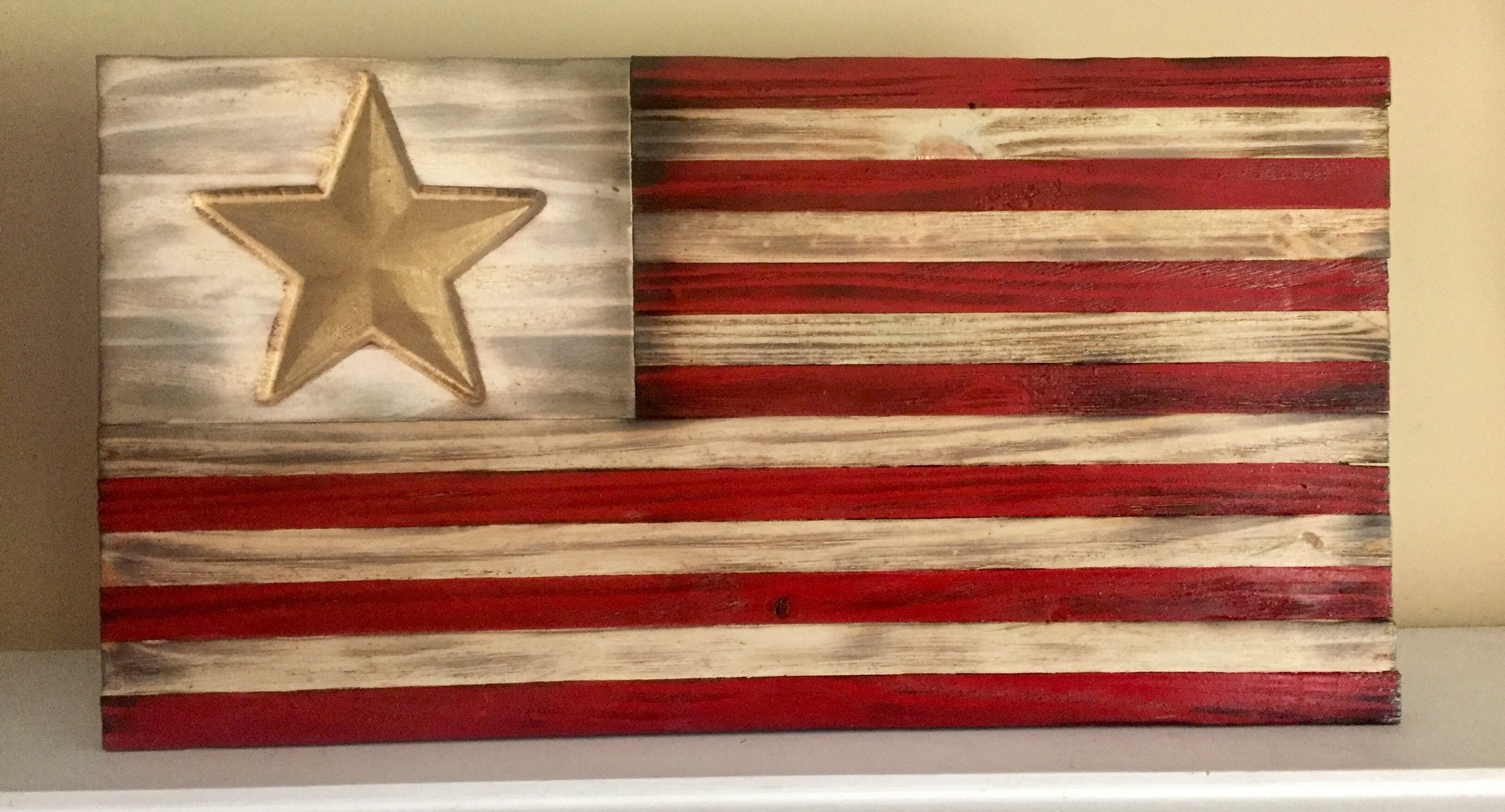 Wooden Gold Star Flag Distressed Wood Flag Gold Star Wood Etsy
