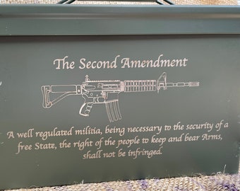 Engraved Ammo Can – Custom Steel Storage Box, Second Amendment