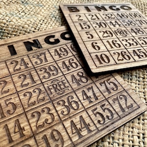 Bingo Player Gifts-Bingo Coasters-Wooden Bingo Cards-Fun Coasters-Bingo Coasters-Bingo Decor-Drink Coasters
