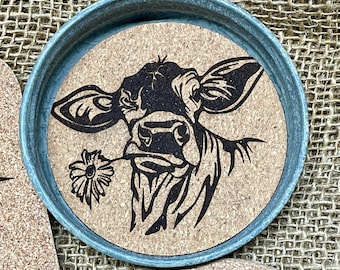 Mason Jar Coasters-Cow Coaster-Highland Cow Coasters-Mason Jar Lid Coasters-Drink Coasters-Rustic Coasters-Farmhouse Decor