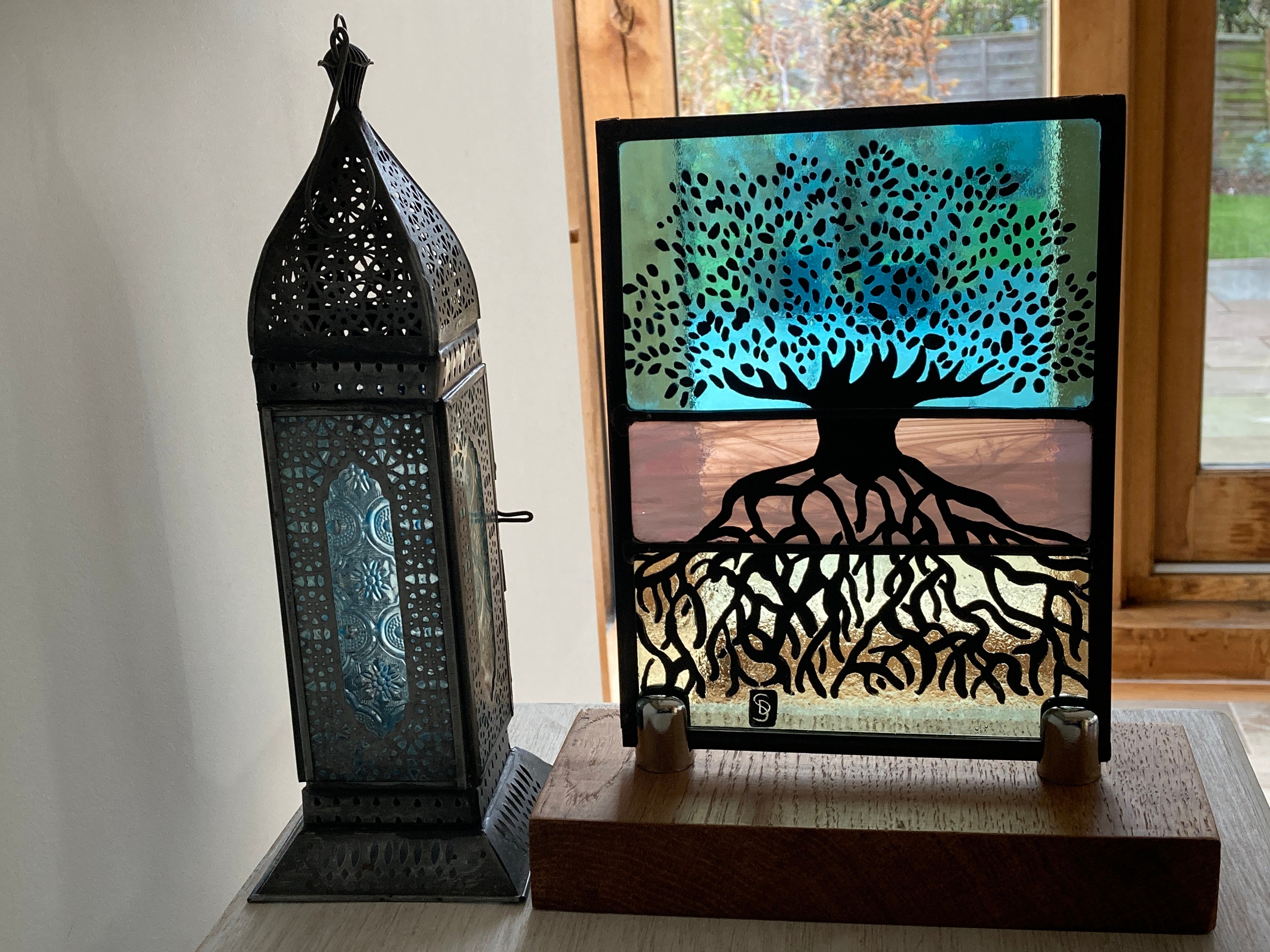 Panneau Vitrail Artisanal Arbre De Vie - Verre Multicolore - UN À CE PRIX