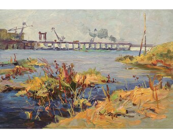 Antique photograph 1905 bridge construction Seneca Falls Phoenix Bridge Co.