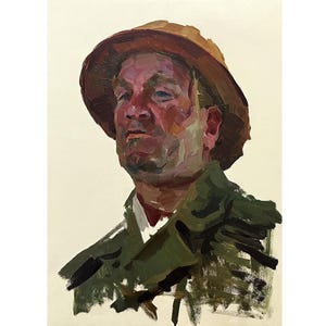 Pintura al óleo original antigua Retrato de un constructor del artista ucraniano V. Pirogov, 1961, Pintura de retrato, Retrato de un hombre, Retrato masculino