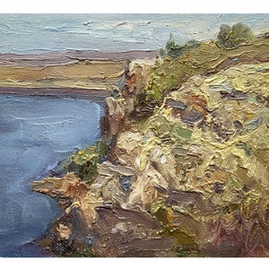 Impressionist vintage original oil painting Sea landscape by Ukraine artist L.Yavorskiy, 1985, Rocky coast, Seashore, Seafront, Sea Wall Art