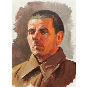 Pintura al óleo original vintage Retrato de un hombre del artista ucraniano M. Chaliy, 1962, Pintura de retrato, Obra de arte mural de retrato, Retrato masculino