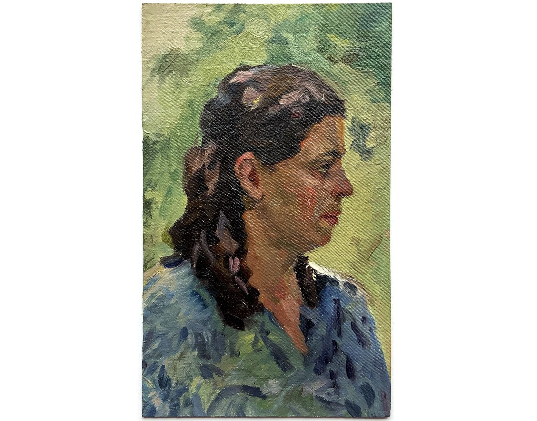 Mid Century Original Oil Painting Antique Female Portrait by Ukrainian ...