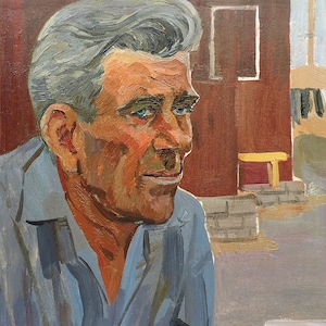 Pintura al óleo original vintage Retrato masculino del artista ucraniano O.Titova, década de 1970, Retrato de un hombre, Pintura de retrato, Obra de arte mural de retrato