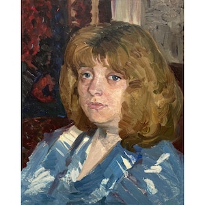 Vintage original oil painting Female portrait by Ukrainian artist A.Zhezher 1980s, Portrait of a woman, Portrait painting, Portrait wall art