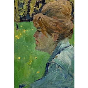 Vintage original oil painting Portrait of a woman by Ukrainian artist V.Korobov, 1967, Portrait wall art, Portrait painting, Female portrait