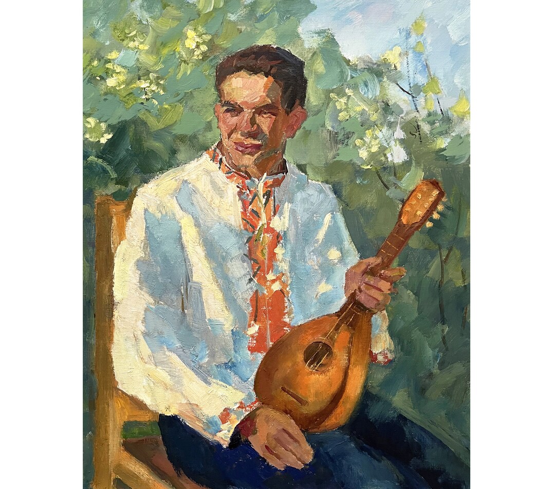 Vintage Original Oil Painting Portrait of a Man With Domra by Ukraine ...
