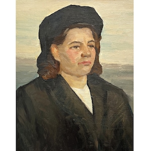 Vintage original oil painting Portrait of a woman by Ukrainian artist N.Volkova 1960s, Female portrait, Wall art work, Portrait painting art