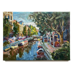 Amsterdam Canal Oil Painting: European Impressionist Waterscape Art