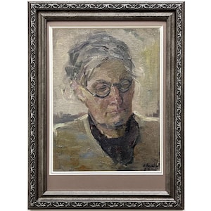 Antique framed original oil painting Portrait of a woman by Ukraine artist N.Zaruba, 1944, Wall art, Portrait painting, Female portrait art