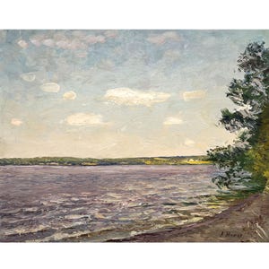 Vintage original oil painting Evening river landscape by Ukraine artist by A.Zhezher 1970s Sunset riverscape, Riverbank, Waterscape painting
