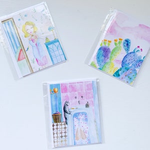 Lot de 3 cartes de voeux vintage pastel / / Aquarelle, carte d'anniversaire, carte de fête, carte de remerciement, carte Just Because