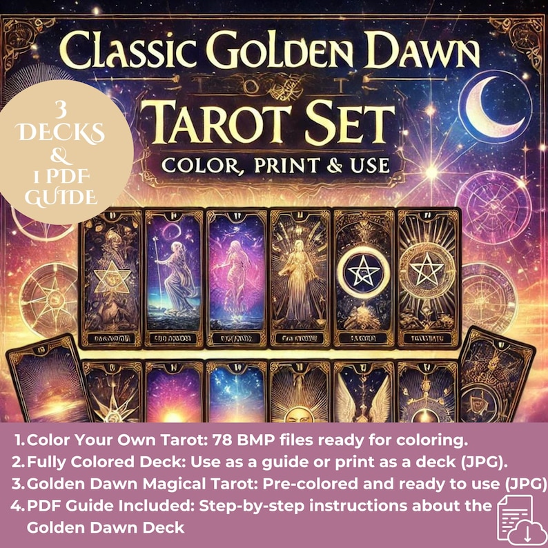 Classic Golden Dawn Tarot Deck - Coloring Set &amp; Guide (BMP, JPG, PDF ...