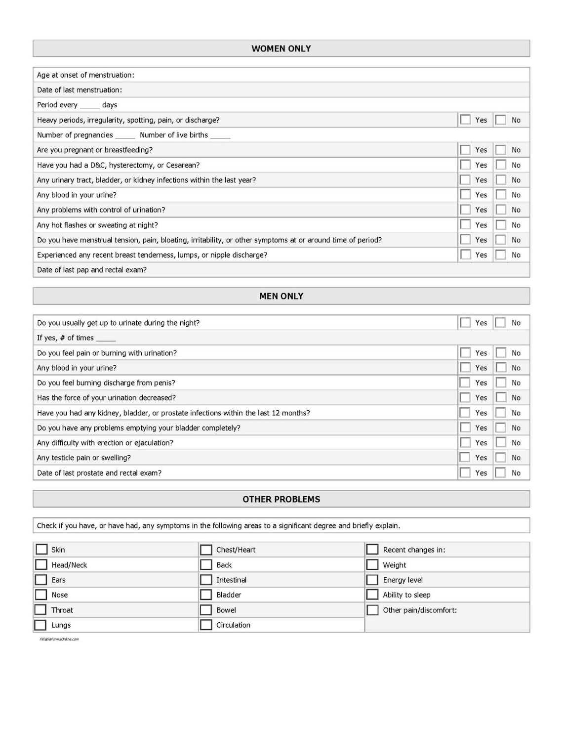 Buy Health History Questionaire 4 Page PDF Type Fillable Form Online in ...