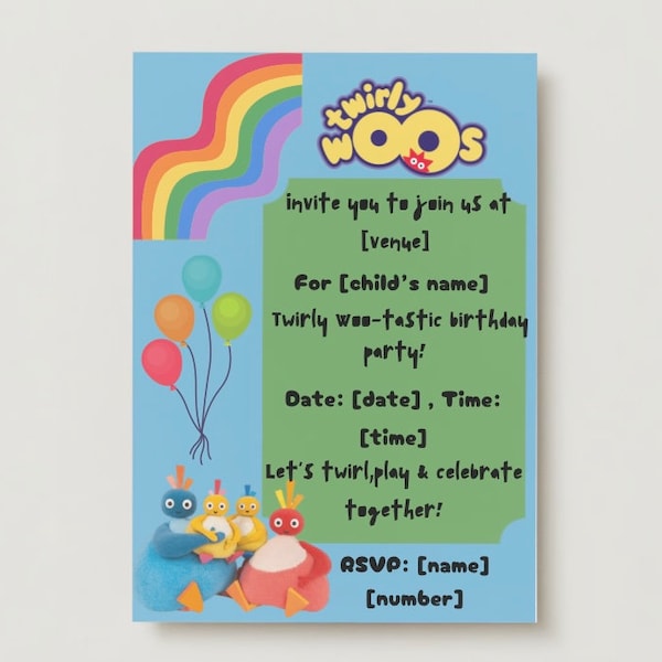 Twirly woo birthday invitation for babies and kids, digital invitation, personalised , kids party