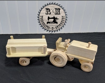 Wooden Toy, Wood Farm Tractor and Trailer, Farm Tractor, Trailer, Wood Toy, Toy Vehicle