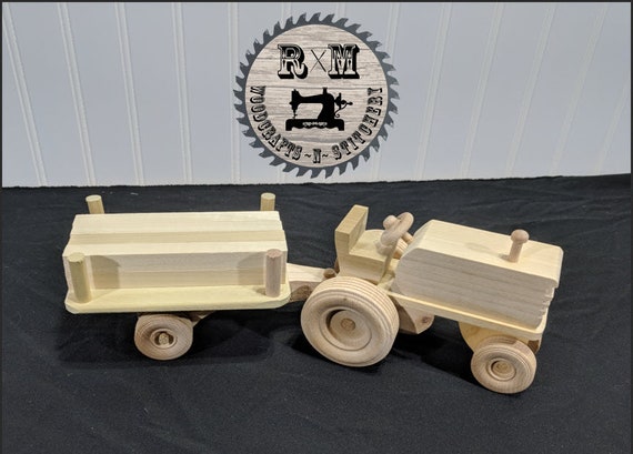 wooden toy tractor and trailer