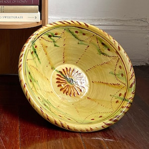 Antique Spanish Terracotta Bowl with Yellow and Green Glaze