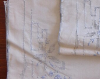 Pale Blue Floral Embroidered Tea Towels, Set of 3