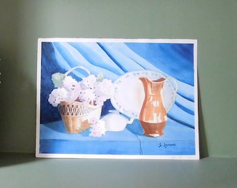 Hydrangea Still Life Watercolor Painting, Unframed