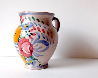 Hand-Painted Floral Ceramic Pitcher
