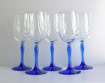 Royal Blue Lenox Stemware with Gold Rim, Set of 5 Glasses