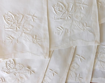 Floral and Vine Embroidered Napkins, Set of 8